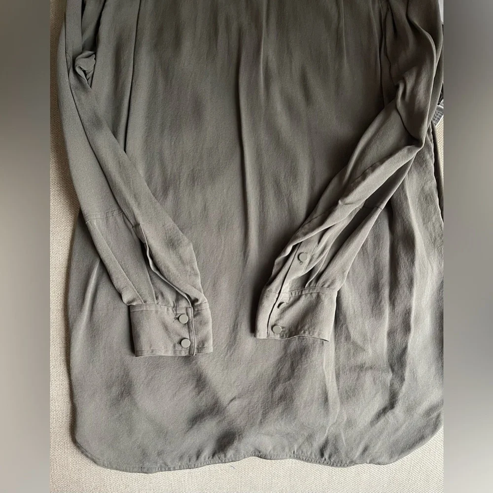 Alexander Wang 100% Silk Button Up Shirt / Tunic In Army /Olive Green Size 10 - Picture 12 of 16